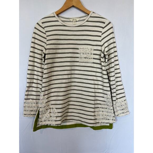 Matilda Jane Classic With A Twist Top Womens Size XS Striped Crochet Lace - Picture 2 of 7